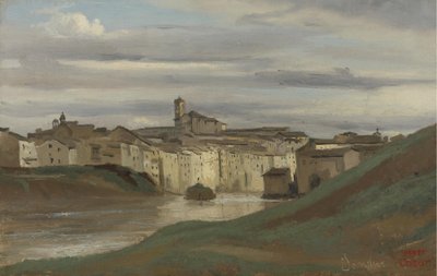 テヴェレ川のほとり、ローマ 作： Jean Baptiste Camille Corot